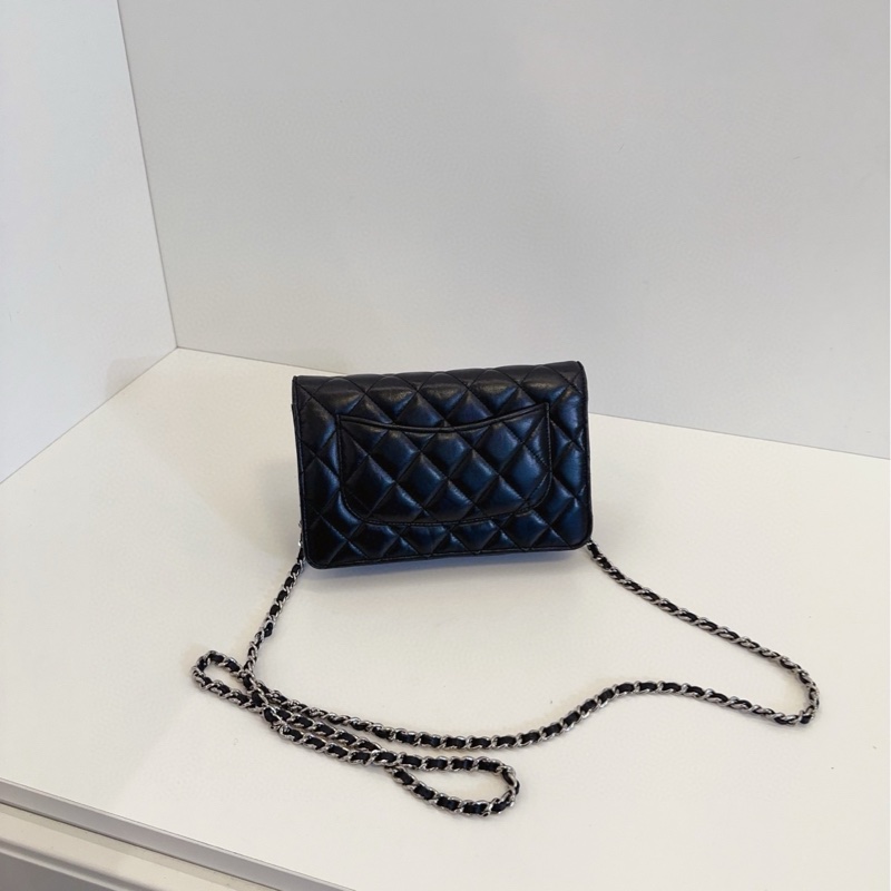 【97新🆕】Chanel  黑銀菱格羊皮woc鏈條包 斜挎包-1