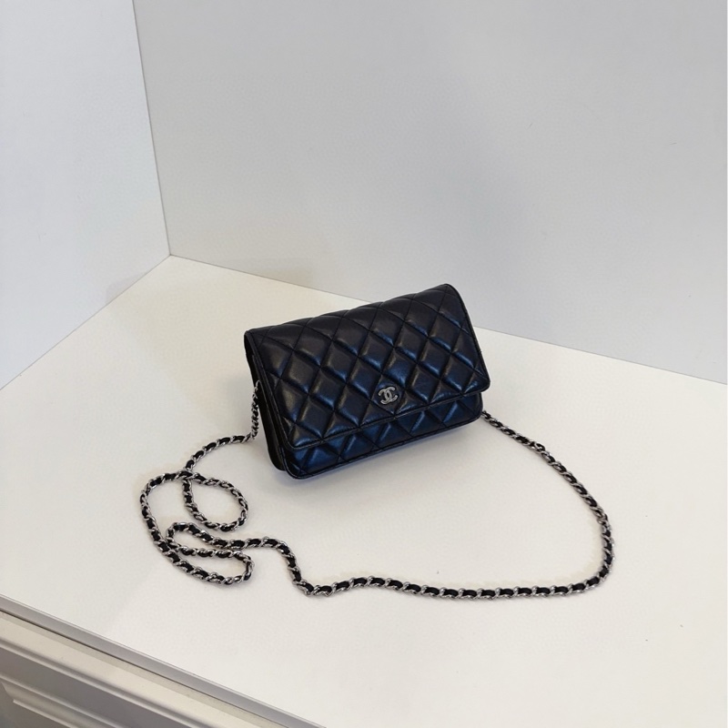 【97新🆕】Chanel  黑銀菱格羊皮woc鏈條包 斜挎包-2