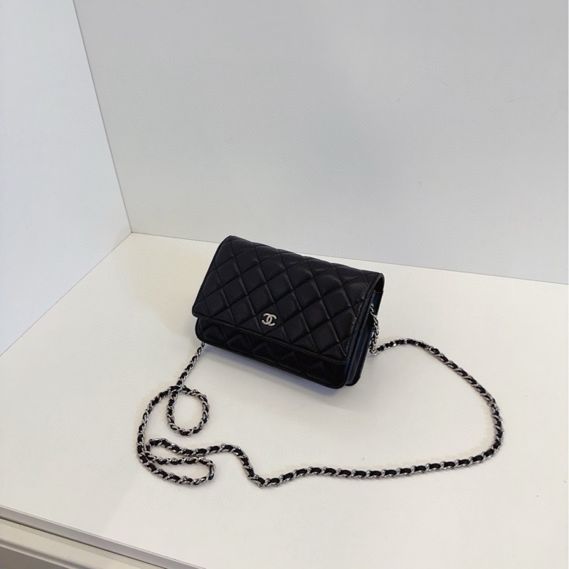 【97新🆕】Chanel  黑銀菱格羊皮woc鏈條包 斜挎包-3