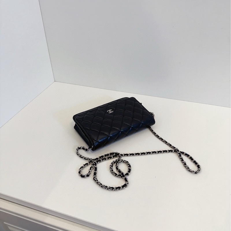 【97新🆕】Chanel  黑銀菱格羊皮woc鏈條包 斜挎包-4