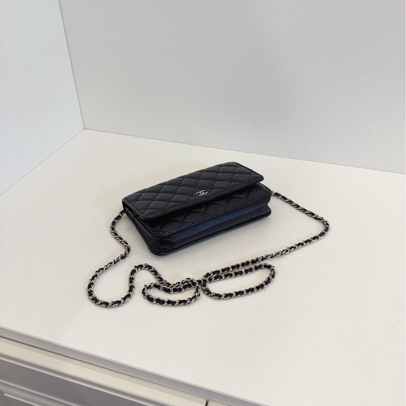 【97新🆕】Chanel  黑銀菱格羊皮woc鏈條包 斜挎包-5