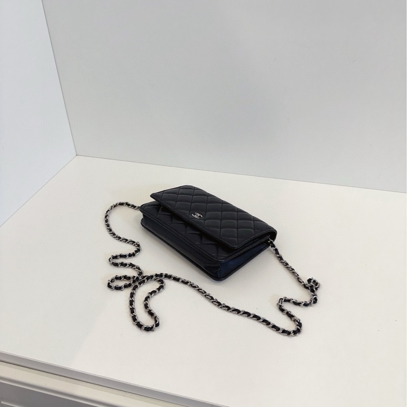 【97新🆕】Chanel  黑銀菱格羊皮woc鏈條包 斜挎包-6