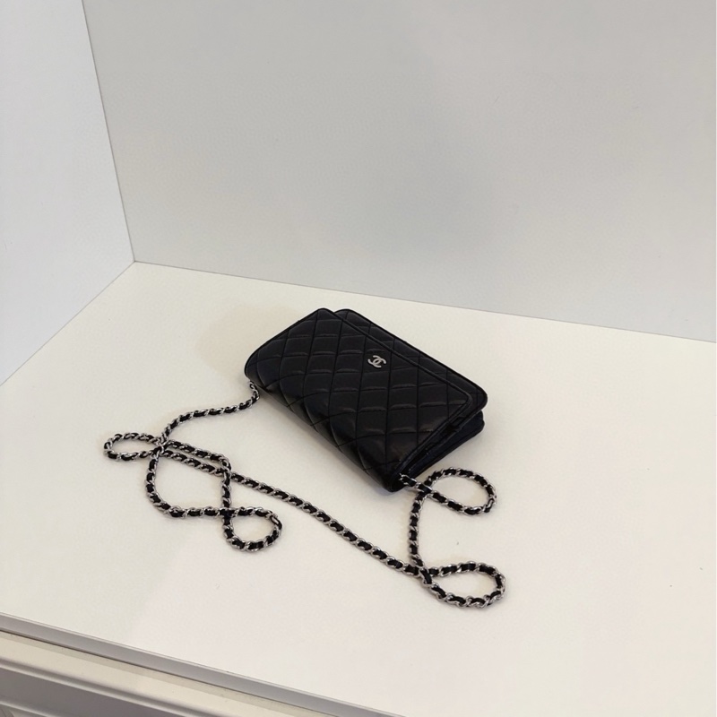 【97新🆕】Chanel  黑銀菱格羊皮woc鏈條包 斜挎包-7