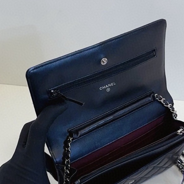 【97新🆕】Chanel  黑銀菱格羊皮woc鏈條包 斜挎包-8