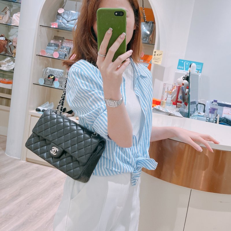 TK1956	 香奈兒 經典 羊皮 翻蓋 斜孭 單肩 Double Flap Bag 25cm Lambskin Black X PHW-1