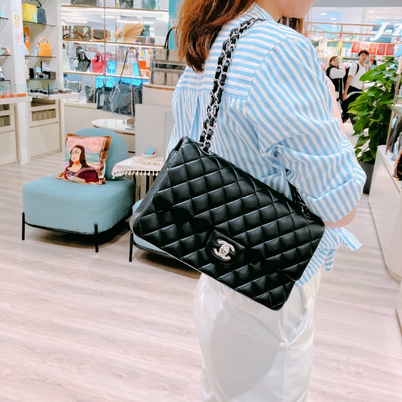 TK1956	 香奈兒 經典 羊皮 翻蓋 斜孭 單肩 Double Flap Bag 25cm Lambskin Black X PHW-2