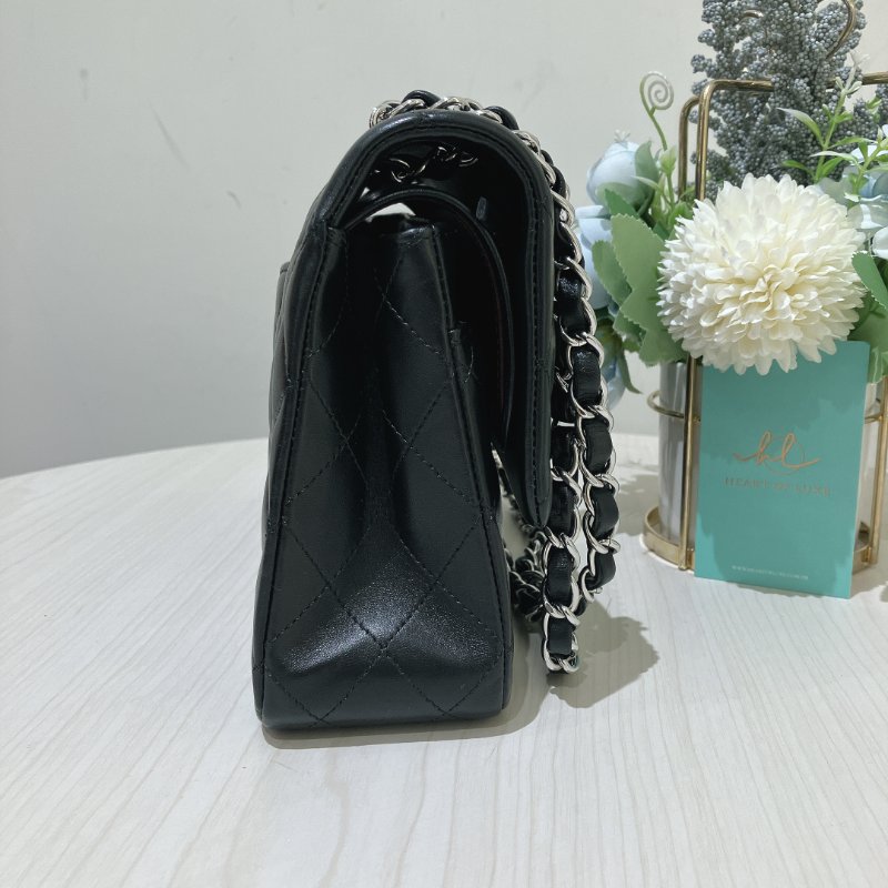 TK1956	 香奈兒 經典 羊皮 翻蓋 斜孭 單肩 Double Flap Bag 25cm Lambskin Black X PHW-4