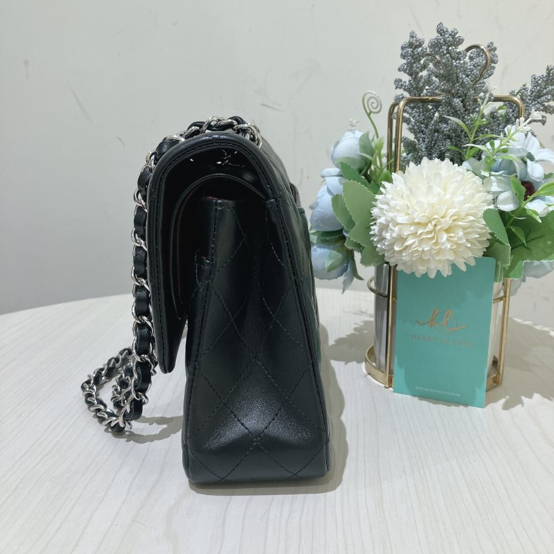 TK1956	 香奈兒 經典 羊皮 翻蓋 斜孭 單肩 Double Flap Bag 25cm Lambskin Black X PHW-5