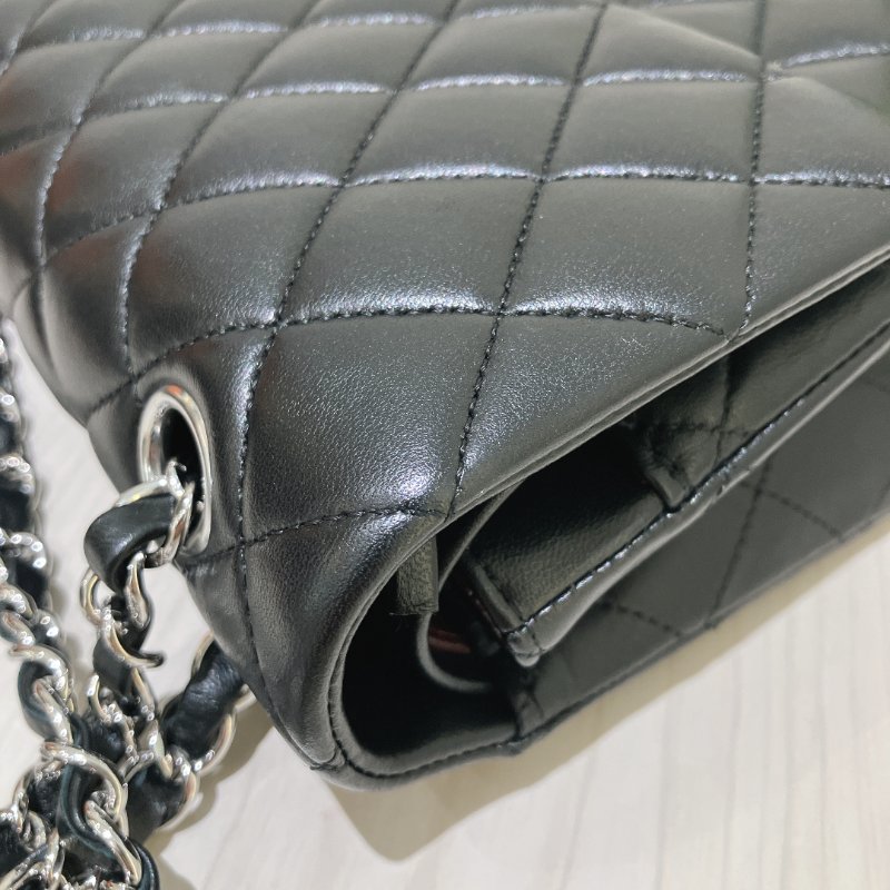 TK1956	 香奈兒 經典 羊皮 翻蓋 斜孭 單肩 Double Flap Bag 25cm Lambskin Black X PHW-9