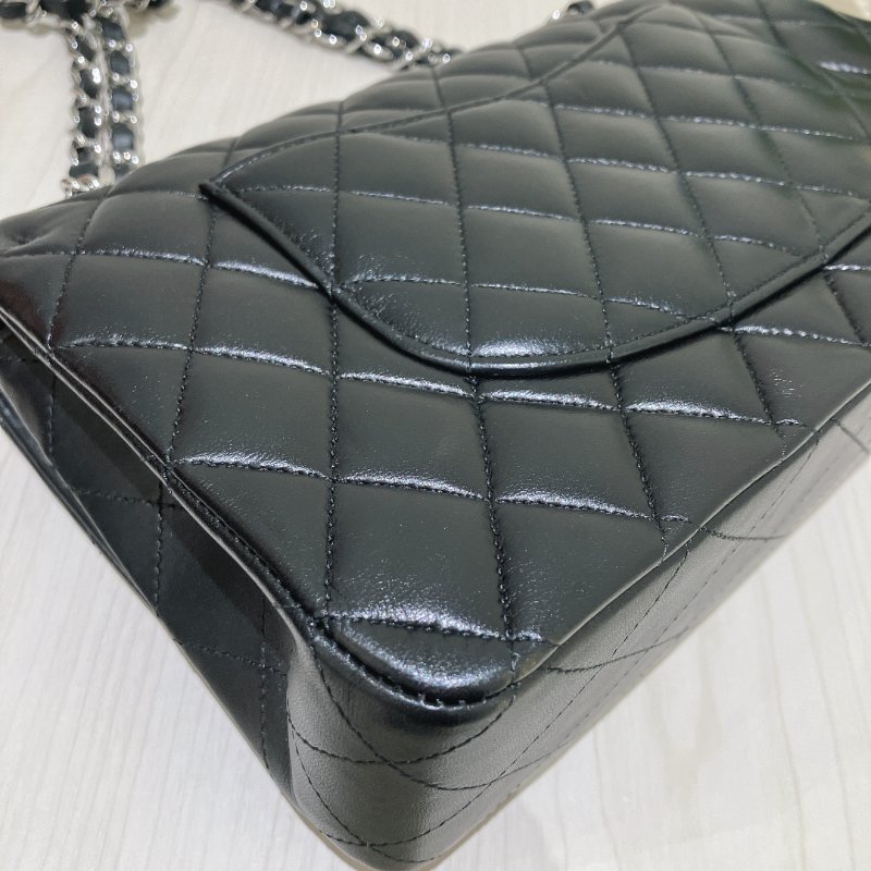TK1956	 香奈兒 經典 羊皮 翻蓋 斜孭 單肩 Double Flap Bag 25cm Lambskin Black X PHW-19