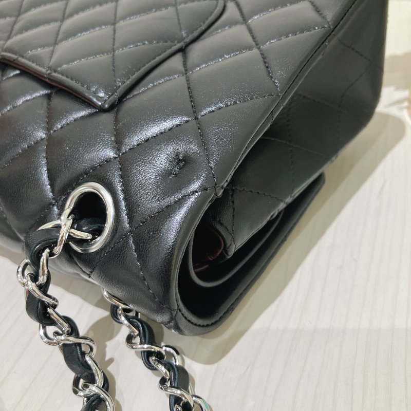 TK1956	 香奈兒 經典 羊皮 翻蓋 斜孭 單肩 Double Flap Bag 25cm Lambskin Black X PHW-22