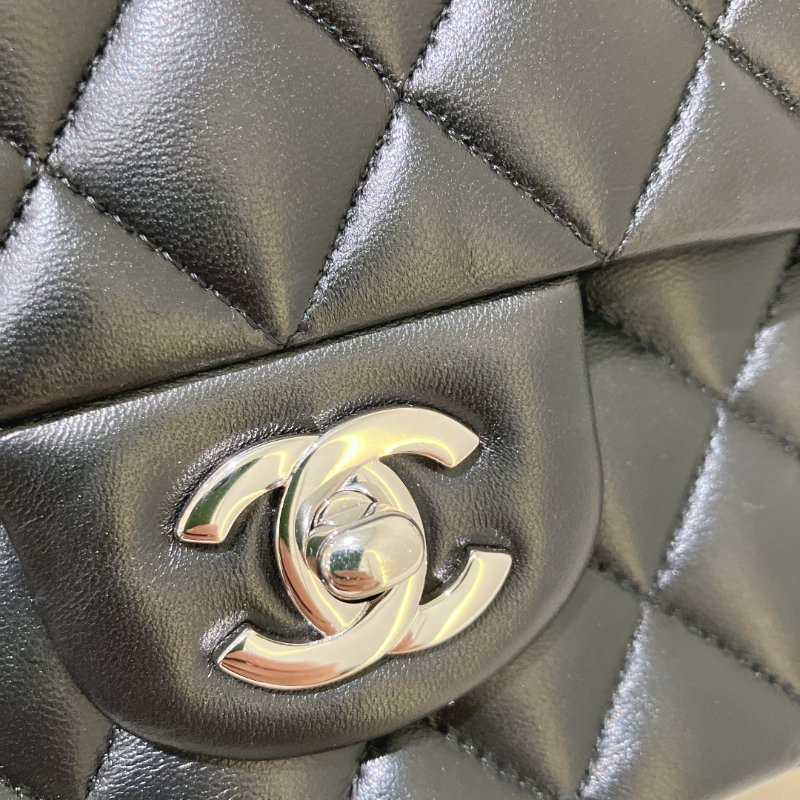 TK1956	 香奈兒 經典 羊皮 翻蓋 斜孭 單肩 Double Flap Bag 25cm Lambskin Black X PHW-23