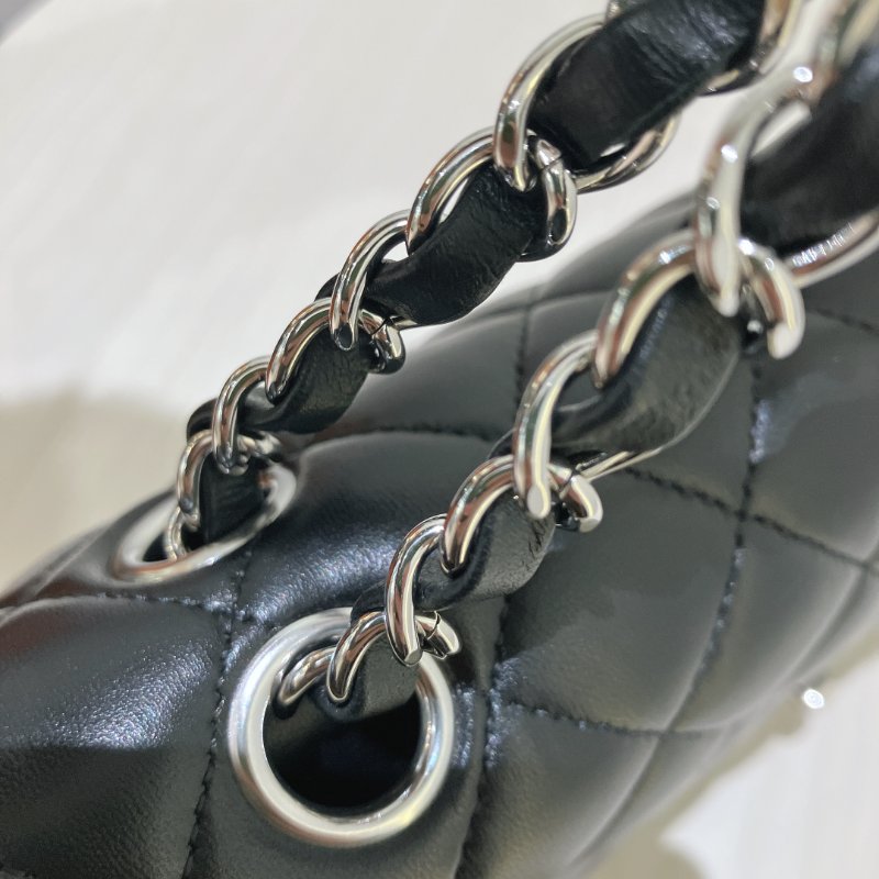 TK1956	 香奈兒 經典 羊皮 翻蓋 斜孭 單肩 Double Flap Bag 25cm Lambskin Black X PHW-25