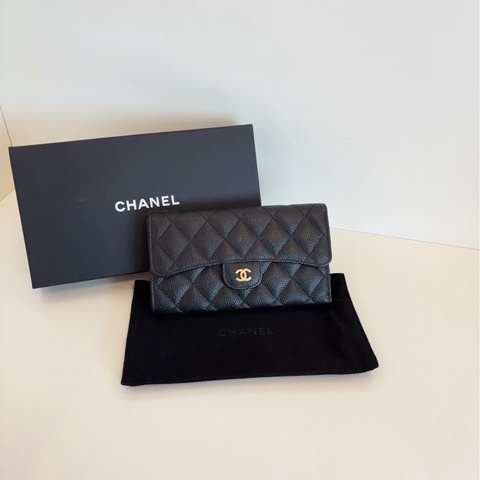 【閒置未使用🆕】Chanel  黑金魚子醬經典CF長錢包 斜挎包