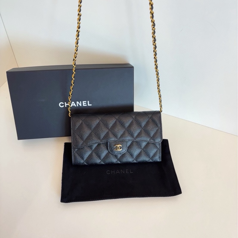 【閒置未使用🆕】Chanel  黑金魚子醬經典CF長錢包 斜挎包-5
