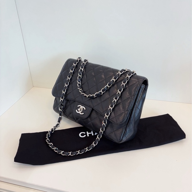 【98新🆕】Chanel 黑銀 荔枝皮單蓋CF Jumbo鏈條包 單肩包-3