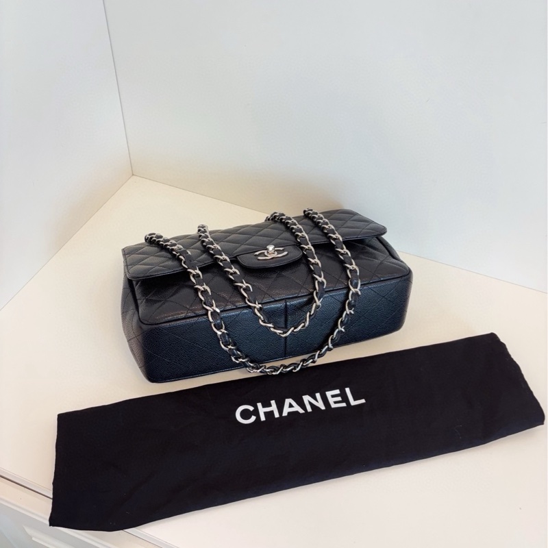 【98新🆕】Chanel 黑銀 荔枝皮單蓋CF Jumbo鏈條包 單肩包-6