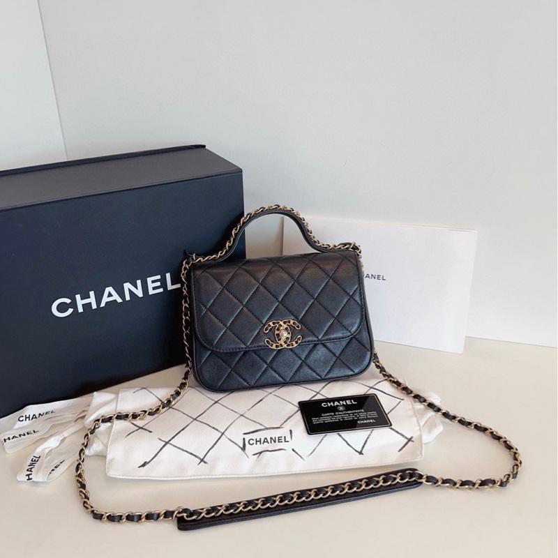 【99新全套🆕】Chanel 黑金19bag系列郵差包 手提斜挎包-0