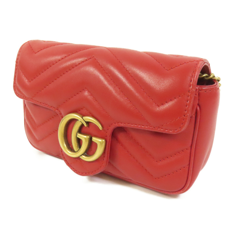 GUCCI 牛皮皮革GG Marmont Super Mini金扣鏈帶肩背袋-2