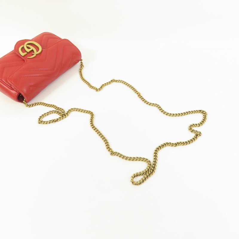 GUCCI 牛皮皮革GG Marmont Super Mini金扣鏈帶肩背袋-4