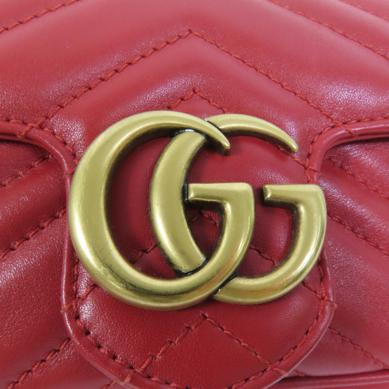 GUCCI 牛皮皮革GG Marmont Super Mini金扣鏈帶肩背袋-5