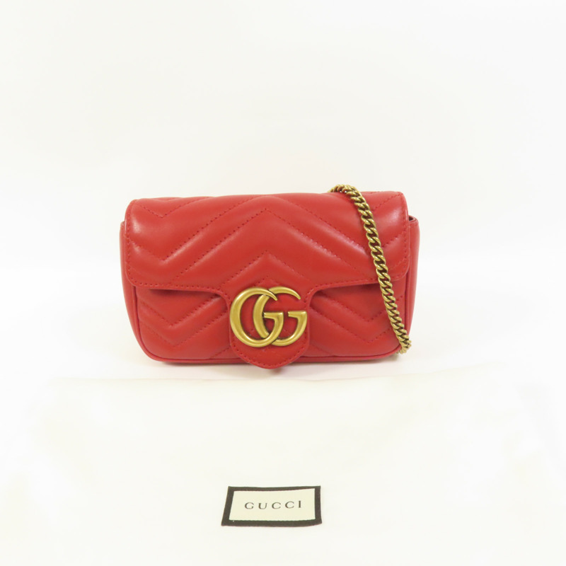 GUCCI 牛皮皮革GG Marmont Super Mini金扣鏈帶肩背袋-8