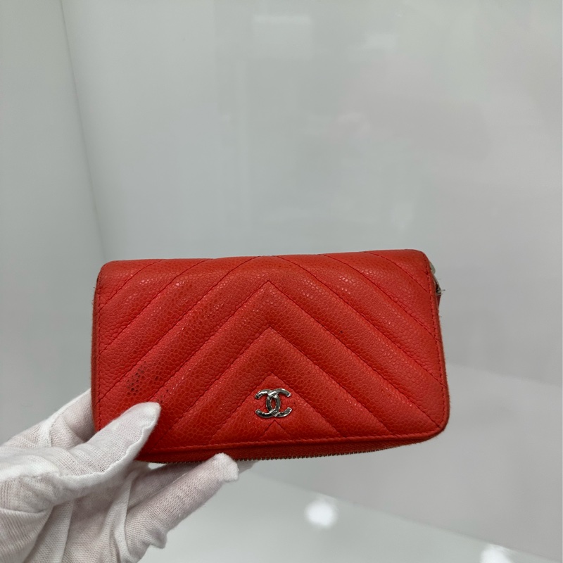 Chanel香奈兒珊瑚色卡包皮夾有卡-4