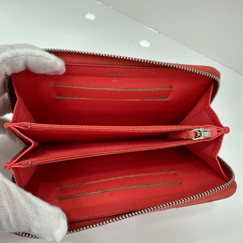 Chanel香奈兒珊瑚色卡包皮夾有卡-5