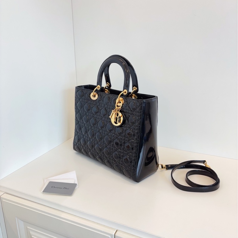 【98新部分膜在🆕】Dior黑金漆皮 七格戴妃包  手提包-2