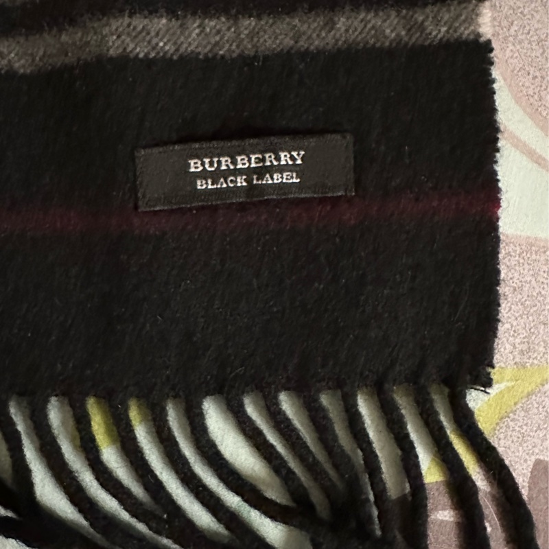 【絕版日本黑標】Burberry Black Label 條紋羊毛圍巾 / 紫色戰馬刺繡-2