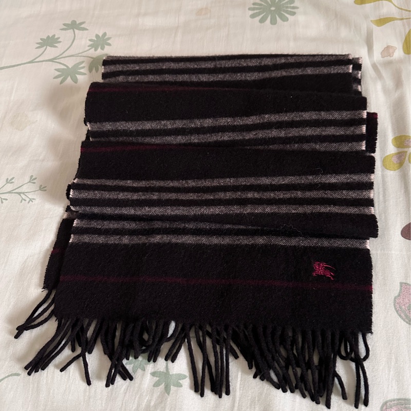 【絕版日本黑標】Burberry Black Label 條紋羊毛圍巾 / 紫色戰馬刺繡-12