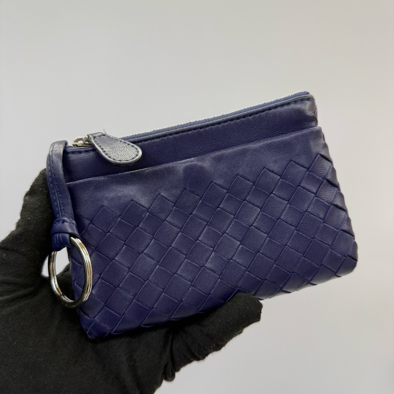 BOTTEGA VENETA 寶緹嘉  藍色編織皮革零錢包 COIN CASE INTRECCIATO-0