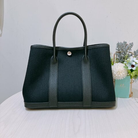 TK1957	愛馬仕  Garden Party 30 Canvas Black X PHW