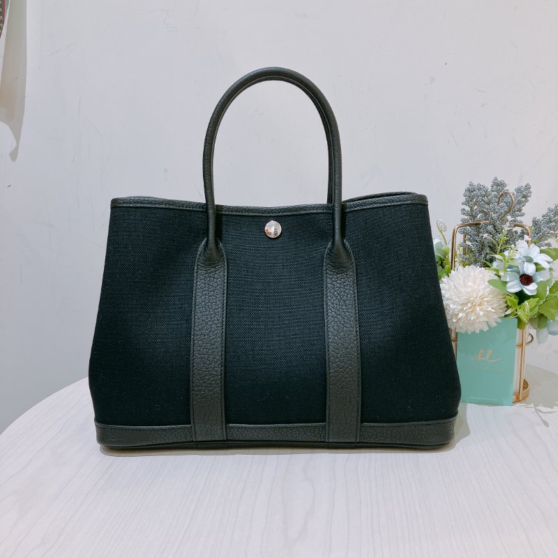 TK1957	愛馬仕  Garden Party 30 Canvas Black X PHW-1