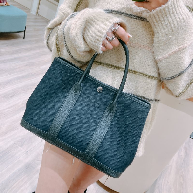 TK1957	愛馬仕  Garden Party 30 Canvas Black X PHW-8