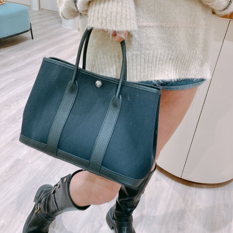 TK1957	愛馬仕  Garden Party 30 Canvas Black X PHW-9