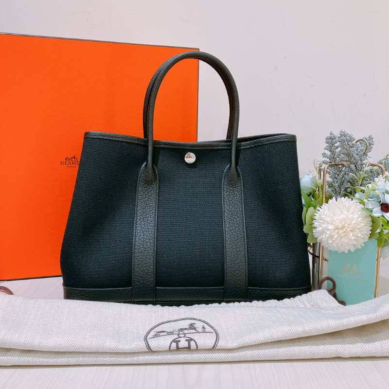 TK1957	愛馬仕  Garden Party 30 Canvas Black X PHW-24