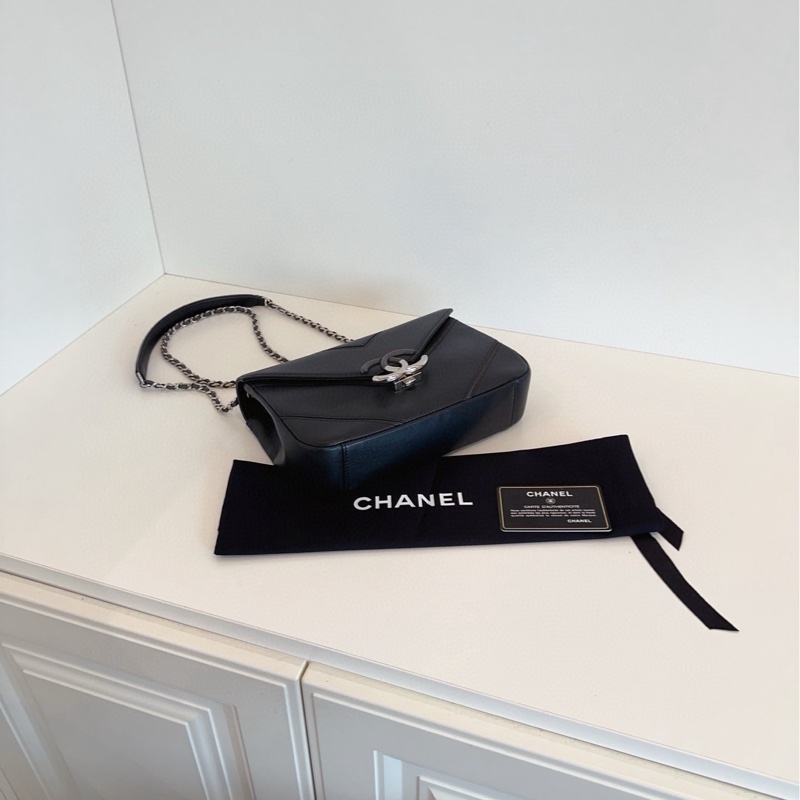 【99新🆕】Chanel 黑銀 荔枝皮 古巴 extra CF 黃金中號 單肩包-4