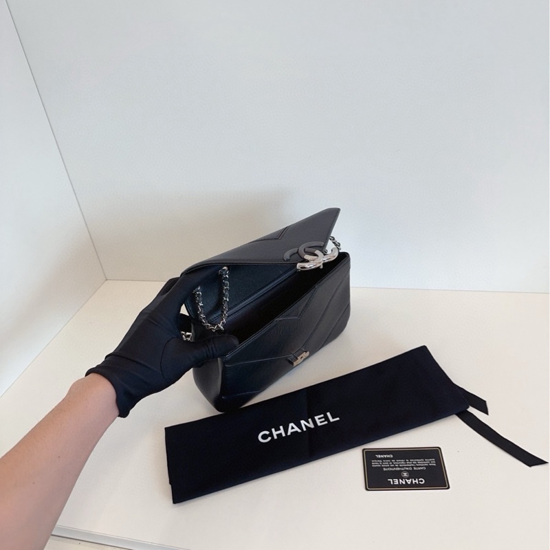 【99新🆕】Chanel 黑銀 荔枝皮 古巴 extra CF 黃金中號 單肩包-8