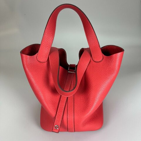 HERMES □R刻 牡丹紅CLEMENCE皮 PICOTIN22 MM 菜籃包