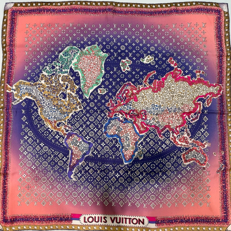 LV紫羅蘭世界地圖真絲圍巾M75218-1