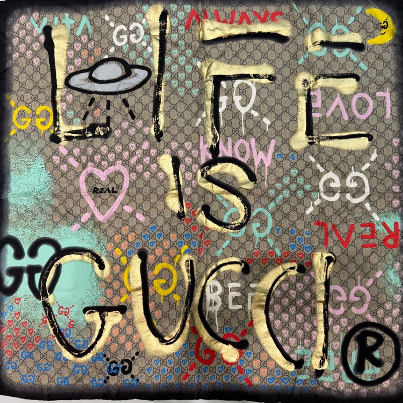 GUCCI GHOST塗鴉聯名款絲巾-0
