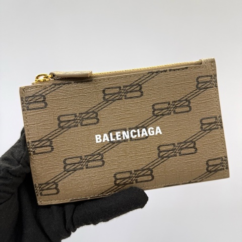 BALENCIAGA 巴黎世家 棕色PVC滿版印花卡夾零錢包 COIN CASE CARD HOLDER 640535