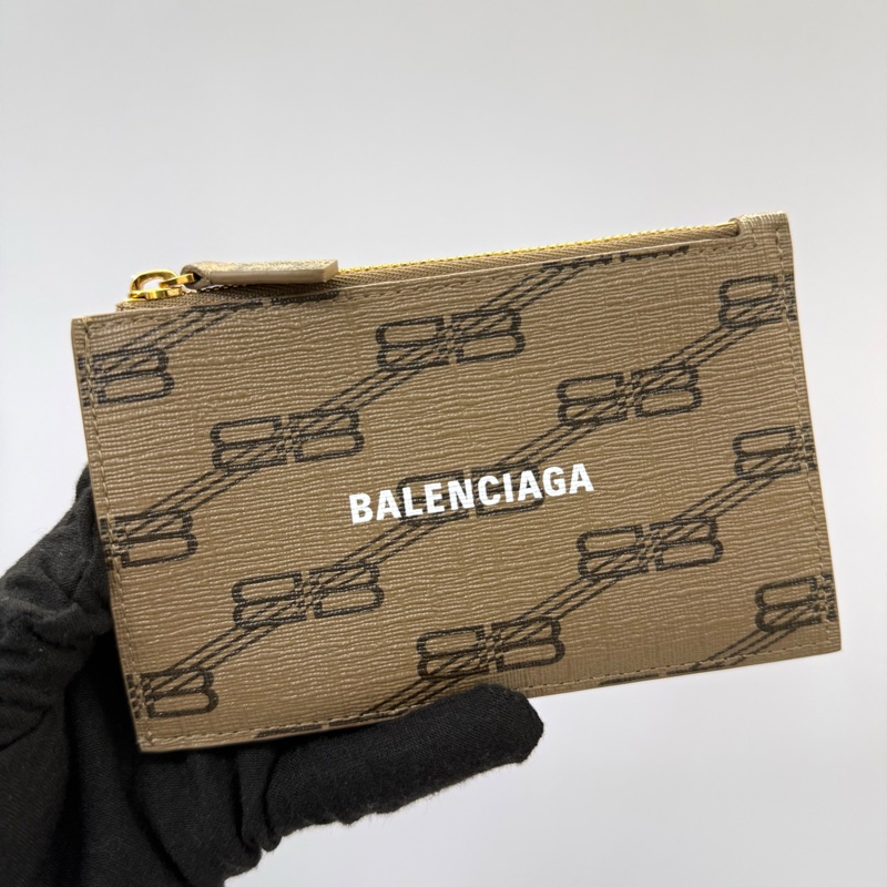 BALENCIAGA 巴黎世家 棕色PVC滿版印花卡夾零錢包 COIN CASE CARD HOLDER 640535-0