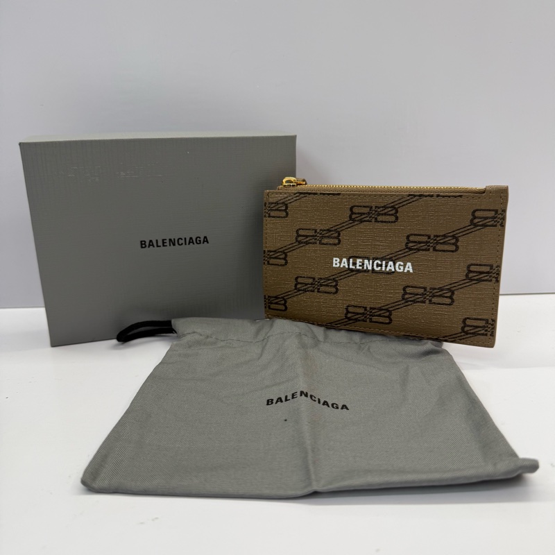 BALENCIAGA 巴黎世家 棕色PVC滿版印花卡夾零錢包 COIN CASE CARD HOLDER 640535-2