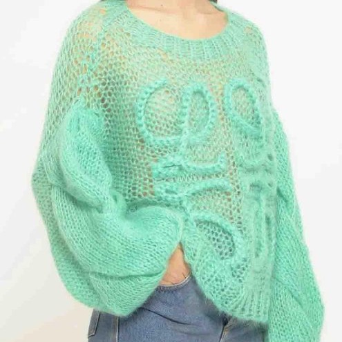 Loewe超級美的蘋果綠色毛衣-8