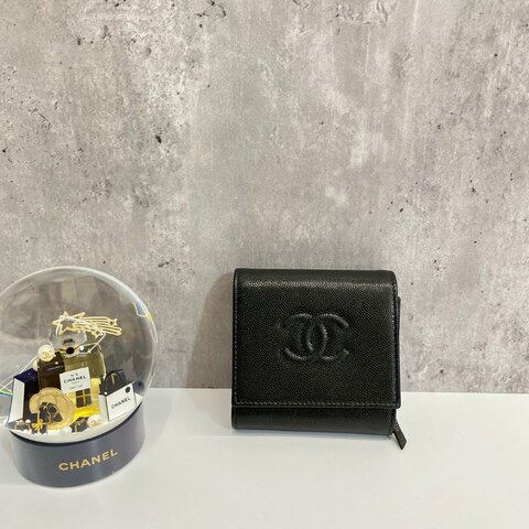 Chanel 短夾 荔枝牛 晶片款復古浮雕雙C Logo