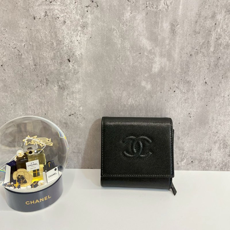 Chanel 短夾 荔枝牛 晶片款復古浮雕雙C Logo-0