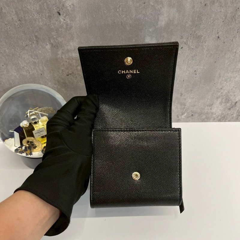 Chanel 短夾 荔枝牛 晶片款復古浮雕雙C Logo-5