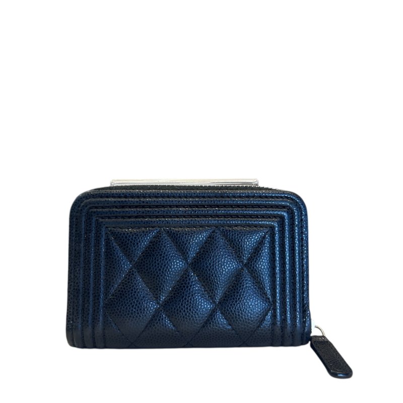 CHANEL黑金荔枝皮ㄇ型拉鍊卡包-1